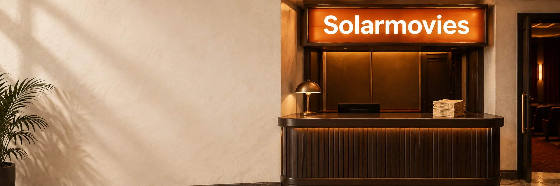 Solarmovies glowing above a warm orange cinema ticket counter